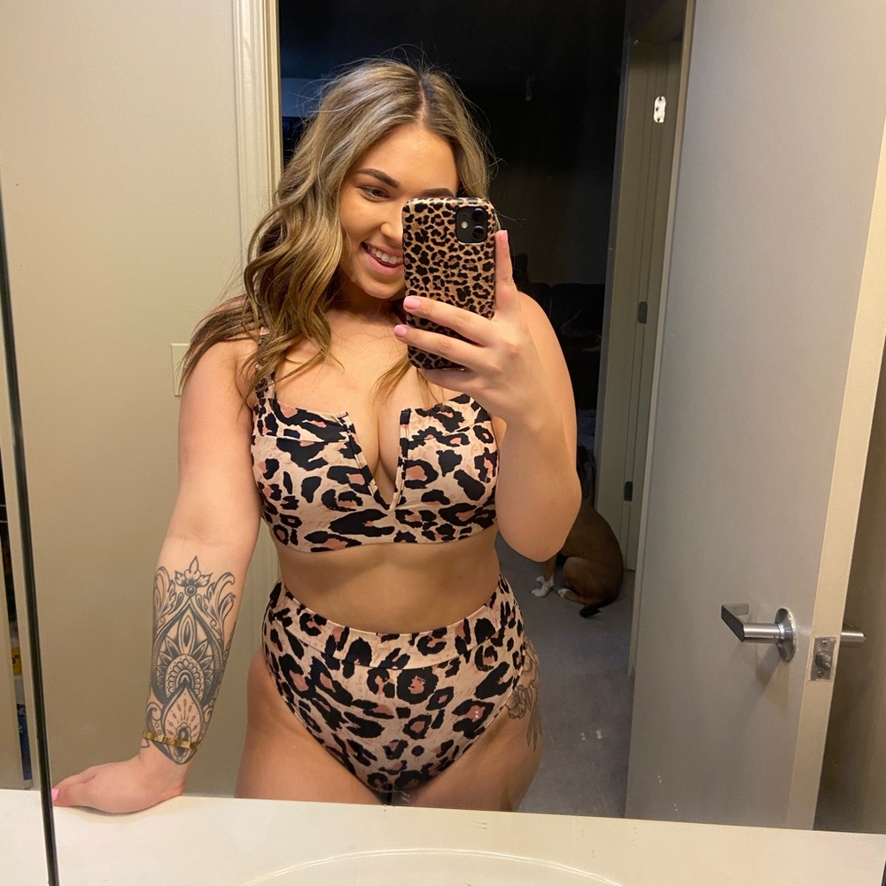 Leopard Print High Waisted Swimsuit